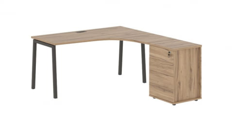 Стол эргономичный с тумбой (правый) ЕДИС ЕЛCЕТ 1518 Р Дуб Денвер светлый Мокко / EDIS ELCET R