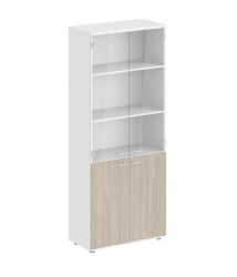 Шкаф высокий четырехдверный со стеклом Sigma SG.811.WH.OD.GL Белый Дуб темный