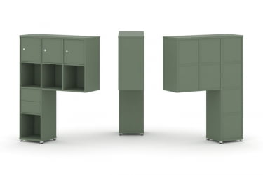 Надставка на стол высокая односторонняя + задняя стенка (8 шт.) + распашной фасад (3 шт.) + блок с 2-мя ящиками (1 шт.) CONCEPT CN.ONV-004 Кобо Белый металл