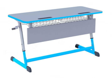 Парта двухместная НОМАД В с ручной регулировкой высоты  с антивандальной  полиуретановой кромкой (рост 4-6) Синий/Серый / NOMAD V
