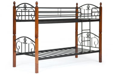 Кровать BOLERO двухярусная дерево гевея/металл, 90*200 см (bunk bed), красный дуб/черный
