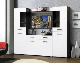 Набор мебели для гостиной Грация 1.8 с комодом с 3-мя ящиками и 3-мя дверями МДФ глянец Венге/Бордо