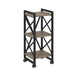 Стеллаж на колесных опорах - 3 полки LOFT  VR.L-MST.K-3.4 Металл черный Тиквуд темный