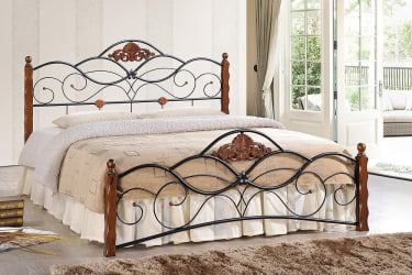Кровать CANZONA дерево гевея/металл, 160*200 см (Queen bed), красный дуб/черный