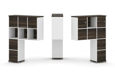 Надставка на стол высокая двухсторонняя + задняя стенка (8 шт.) + блок с 1-м ящиком (2 шт.) + распашной фасад (2 шт.) CONCEPT CN.DNV-007 Дуб Мали Белый бриллиант Белый металл