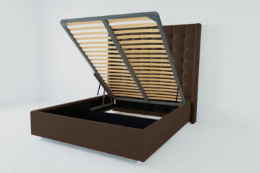 Мягкая интерьерная кровать "Венеция Люкс" с подъемным механизмом Материал фасада: Искусственная кожа; Спальное место: 2000х2000 мм; Цвет фасада: Коричневый; Цвет корпуса: Коричневый 