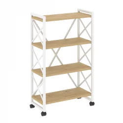 Стеллаж на колесных опорах - 4 полки LOFT  VR.L-MST.K-4.8 Металл белый Тиквуд светлый
