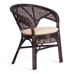 Зона отдыха PELANGI 02/15 ( стол со стеклом + 4 кресла ) [с подушками] ротанг, кресло 65х65х77см, стол диаметр 64х61см, walnut (грецкий орех)