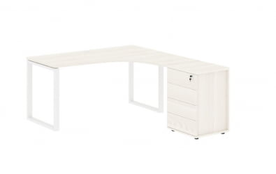 Стол эргономичный с тумбой правый ЕДИС ЕКCЕТ 1518 Р Ясень Траун Белый / EDIS EQCET R