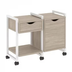 Тумба на колесных опорах наборная. Вариант №3 LOFT VR.L-TN-3.K Металл белый Дуб Аттик