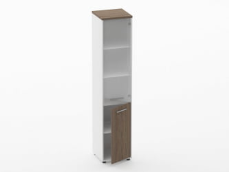 Шкаф 4 узкий верх стеклянная дверь, низ закрытый Deka 10.19.17Пр Дуб Верцаска/Белый
