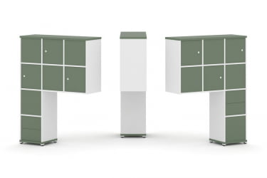 Надставка на стол высокая двухсторонняя + задняя стенка (8 шт.) + блок с 2-мя ящиками (2 шт.) + распашной фасад (6 шт.) CONCEPT CN.DNV-004 Кобо Белый бриллиант Белый металл