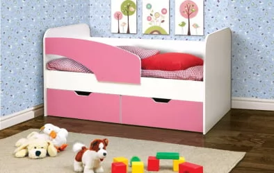 Детская кровать с бортиком Дельфин 800*1900 Белый/Светло-розовый