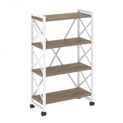 Стеллаж на колесных опорах - 4 полки LOFT  VR.L-MST.K-4.8 Металл белый Тиквуд темный