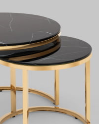 Журнальный столик Селена 60 и 45 см стекло Черный мрамор сталь золото