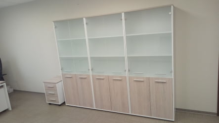 Шкаф 4 широкий верх стеклянные двери, низ закрытый Deka 10.19.171 Дуб Сантана светлый/Белый