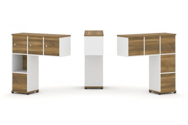 Надставка на стол низкая односторонняя + задняя стенка (5 шт.) + блок с 1-м ящиком (1 шт.) + распашной фасад (3 шт.) CONCEPT CN.ONN-006 Сандал Янтарный Белый бриллиант Черный металл