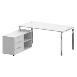 Стол рабочий руководителя с опорной тумбой левый METAL SYSTEM DIRECT БГ.СРТ-4.8 Л Белый