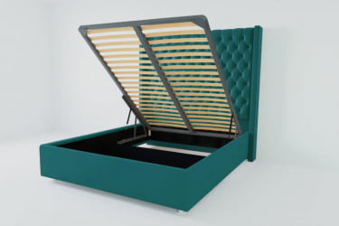 Мягкая интерьерная кровать "Версаль Люкс" с подъемным механизмом Материал фасада: Велюр; Спальное место: 2000х2000 мм; Цвет фасада: Бирюзовый; Цвет корпуса: Бирюзовый 