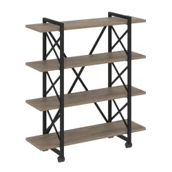 Стеллаж на колесных опорах - 4 полки LOFT  VR.L-MST.K-4.8V Металл черный Тиквуд темный