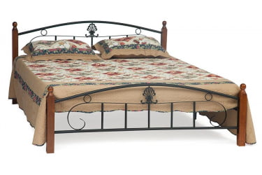 Кровать РУМБА (AT-203)/ RUMBA дерево гевея/металл, 160х200 см (double bed), красный дуб/черный