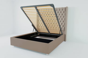 Мягкая интерьерная кровать "Версаль Люкс" с подъемным механизмом Материал фасада: Велюр; Спальное место: 2000х2000 мм; Цвет фасада: Серый; Цвет корпуса: Серый 