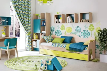 Детская кровать с ящиком для белья Софа №5 800*1900 Каштан Львов/Лайм