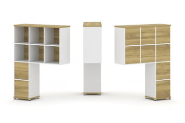 Надставка на стол высокая односторонняя + задняя стенка (8 шт.) + блок с 2-мя ящиками (2 шт.) CОНCЕПТ CН.ОНВ-005 Дуб Винченцо Белый бриллиант Белый металл / CONCEPT CN.ONV-005