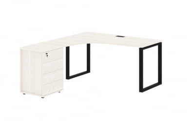 Стол эргономичный с тумбой левый ЕДИС ЕКCЕТ 1518 Л Ясень Траун Черный / EDIS EQCET L