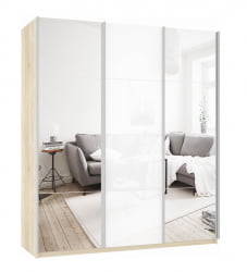 Шкаф-купе трехдверный Прайм 2100 Зеркало/Белое стекло/Зеркало Дуб сонома