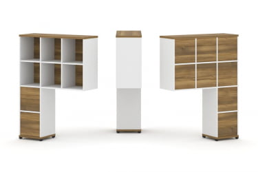 Надставка на стол высокая односторонняя + задняя стенка (8 шт.) + блок с 2-мя ящиками (1 шт.) + блок с 1-м ящиком (1 шт.) CONCEPT CN.ONV-007 Сандал Янтарный Белый бриллиант Черный металл