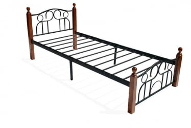 Односпальная кровать AT-808 дерево гевея/металл, 90*200 см (Single bed), красный дуб/черный