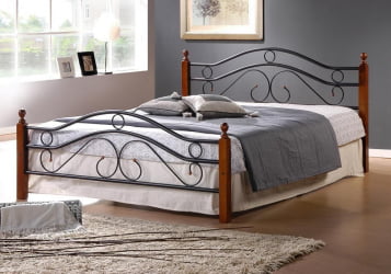 Кровать двуспальная AT-803 дерево гевея/металл, 120*200 см (middle bed), красный дуб/черный
