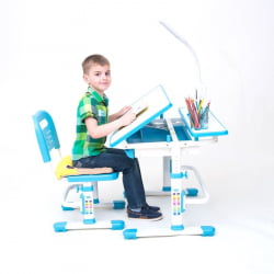 Парта школьная с полкой RIFFORMA Comfort-07 Белый Голубой