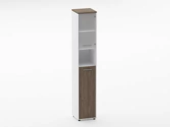 Шкаф 5 узкий верх стеклянная дверь, низ закрытый, с нишей Deka 10.23.20Пр Дуб Верцаска/Белый