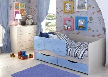 Детская кровать с ящиком для белья Алиса КР 813 Голубой металлик-Дуб Белфорд