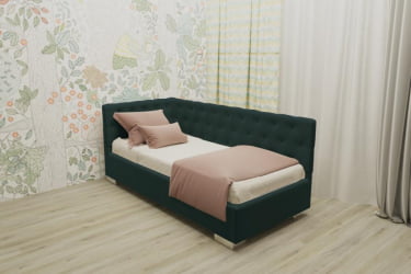 Детская кровать 120 190 ВЕРСАЛЬ С ОРТОПЕДИЧЕСКИМ ОСНОВАНИЕМ (BERHOUSE) Цвет фасада: Зеленый; Материал фасада: Металл/Велюр; Спальное место: 1200х1900