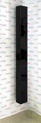 Узкий шкаф в прихожую в черном глянцевом стекле Иглу Шелф Беленый дуб