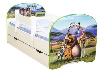 Кровать детская с фотопечатью с 1 ящиком 800*1600 Мадагаскар