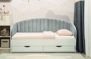 Кровать с продольной мягкой спинкой Софа №12.1 (800х1900) Дуб Крафт белый Велюр 338