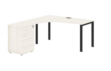 Стол эргономичный с тумбой левый ЕДИС ЕУCЕТ 1518 Л Ясень Траун Черный / EDIS EUCET L