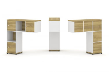 Надставка на стол низкая односторонняя + задняя стенка (5шт.) + распашной фасад (3 шт.) CОНCЕПТ CН.ОНН-002 Дуб Винченцо Белый бриллиант Черный металл / CONCEPT CN.ONN-002