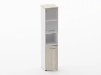 Шкаф 4 узкий верх стеклянная дверь, низ закрытый, с нишей Deka 10.19.18Л Дуб Сантана светлый/Белый