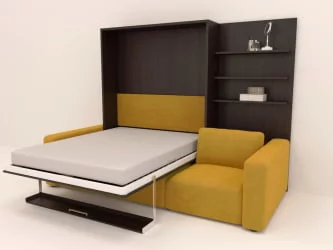 Диван дсп (лдсп) Смарт 1 с пуфом 3-в-1 1400 правый Ясень шимо темный