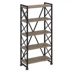 Стеллаж на колесных опорах - 5 полок ЛОФТ ВР.Л-МСТ.К-5.8 Металл черный Тиквуд темный / LOFT VR.L-MST.K-5.8