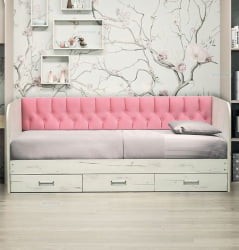 Кровать с продольной мягкой спинкой Софа №14 (800х2000) Дуб Крафт серый Велюр 001