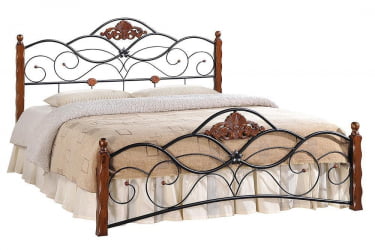 Кровать CANZONA дерево гевея/металл, 160*200 см (Queen bed), красный дуб/черный