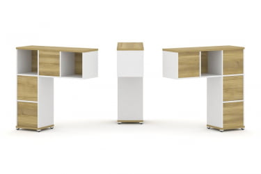 Надставка на стол низкая двухсторонняя + задняя стенка (5 шт.) + блок с 2-мя ящиками (2 шт.) CONCEPT CN.DNN-003 Дуб Винченцо Белый бриллиант Белый металл