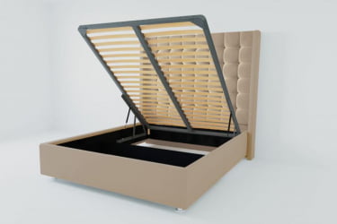 Мягкая интерьерная кровать "Венеция Люкс" с подъемным механизмом Материал фасада: Велюр; Спальное место: 2000х2000 мм; Цвет фасада: Светло серый; Цвет корпуса: Светло серый 