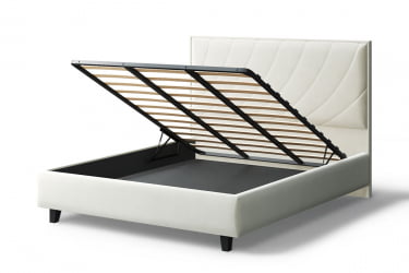 Кровать СОФИЯ 2000*1600мм (на опорах), велюр Бренди лайт 02 (серо-белый), (б/основания, б/матраса)